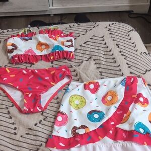 Girls 4T Donut Print Bikini Set With Overskirt